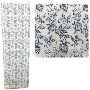 Williams-Sonoma Linen Floral Jacquard Table Runner White Blue Embroidered 16x108